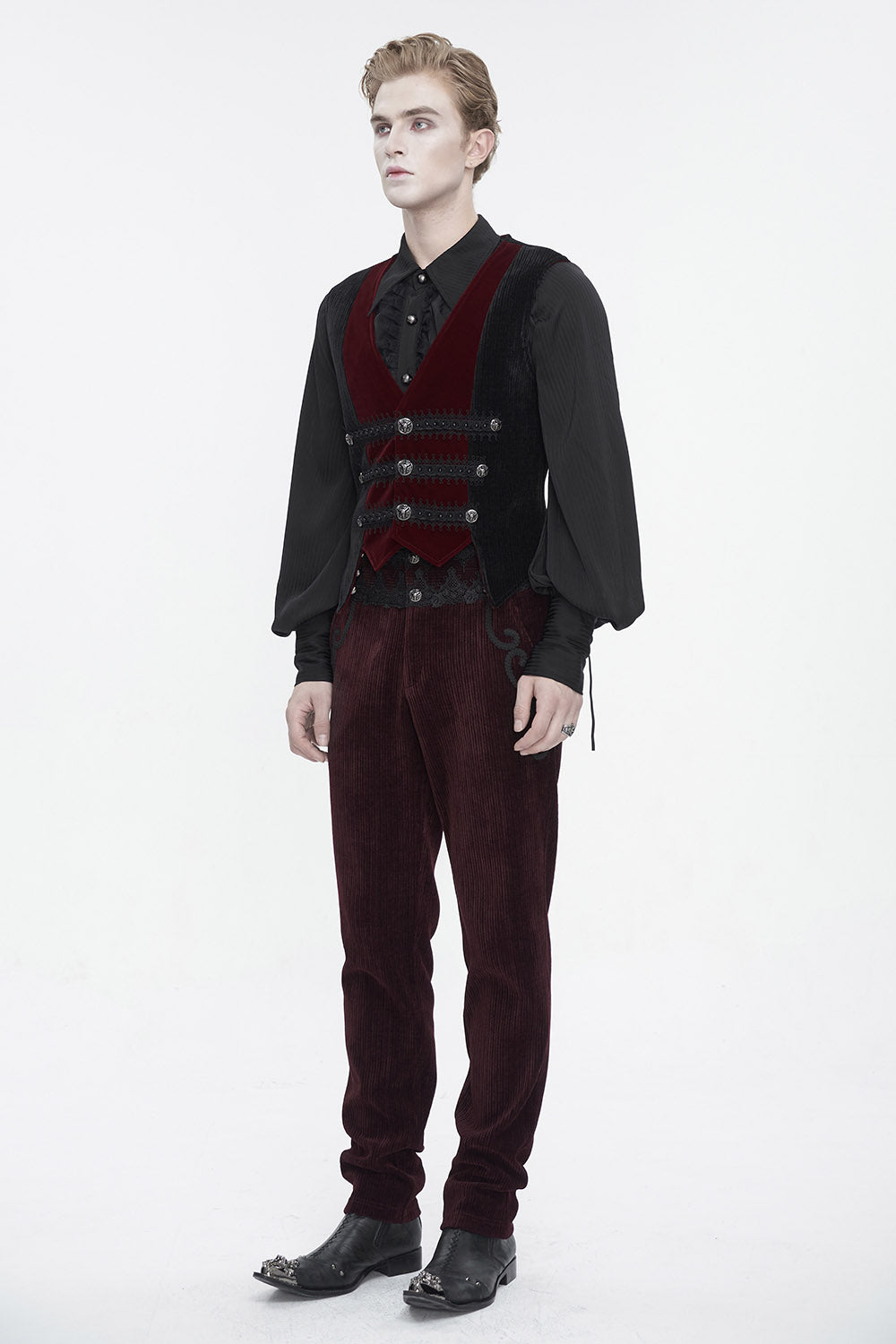 mens black velvet and red vampire vest