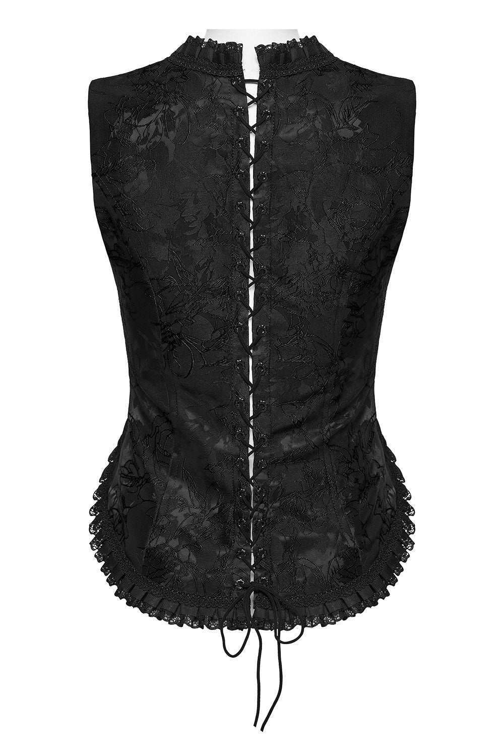 lace-up womens black lace vest
