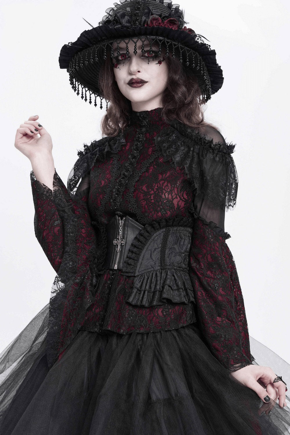 ruffled underbust romantic goth corset