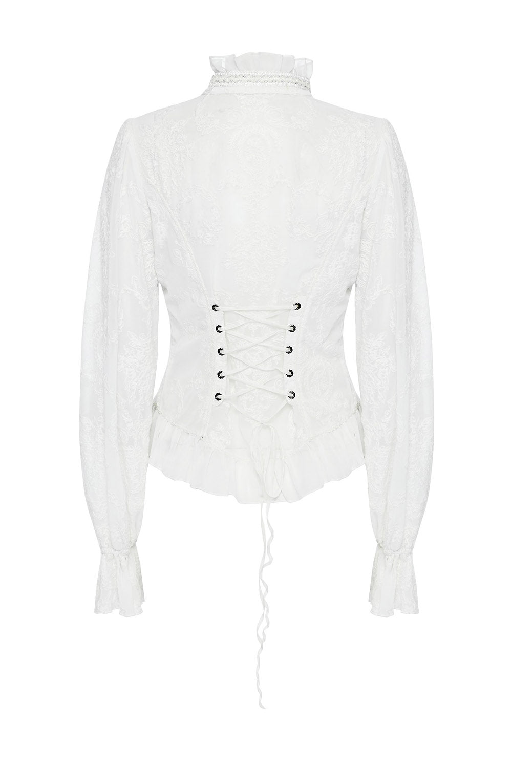 womens lace-up high collar ruffled hem blouse by punk rave