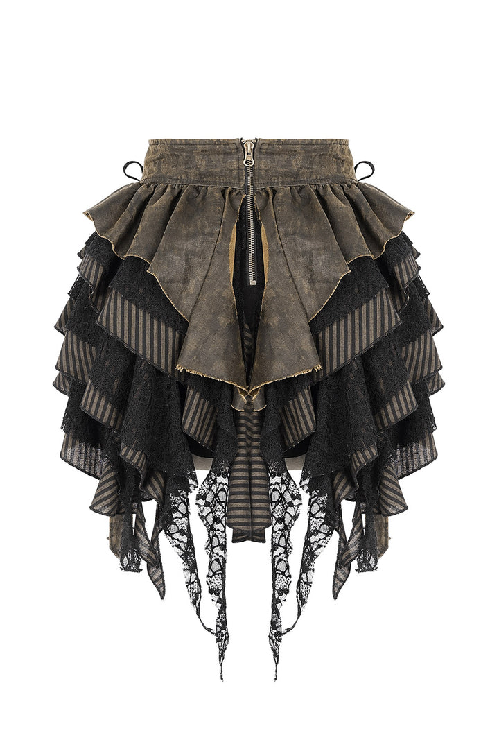 whimsical goth striped high-waisted short ruffled skirt