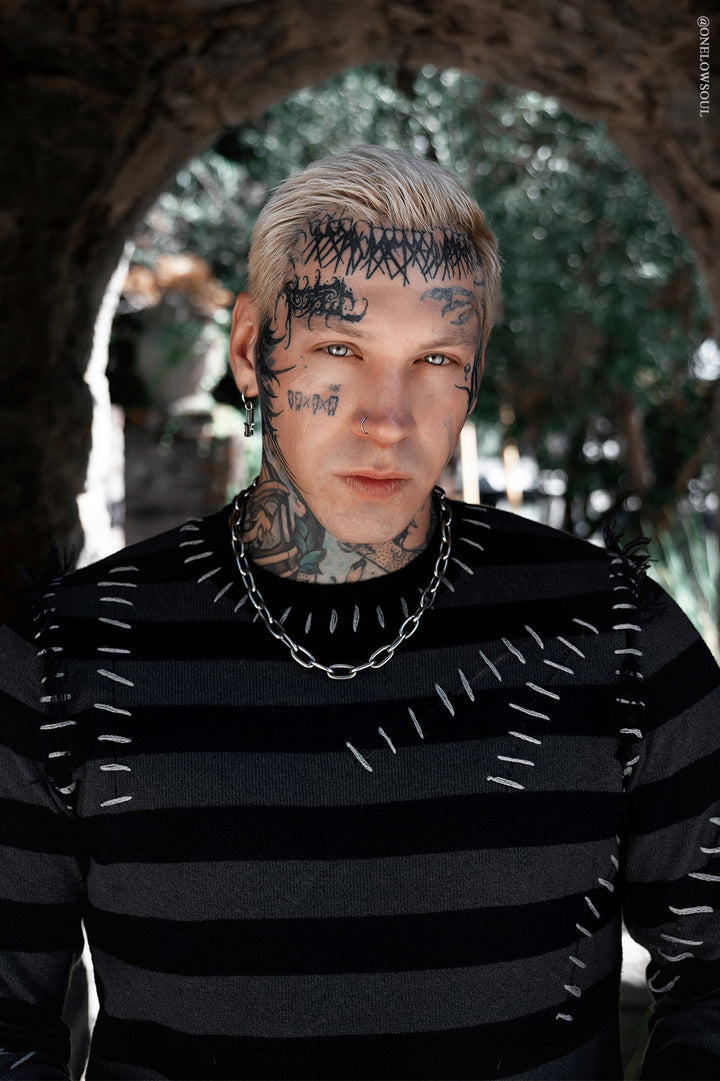 long sleeve striped gothic top for men