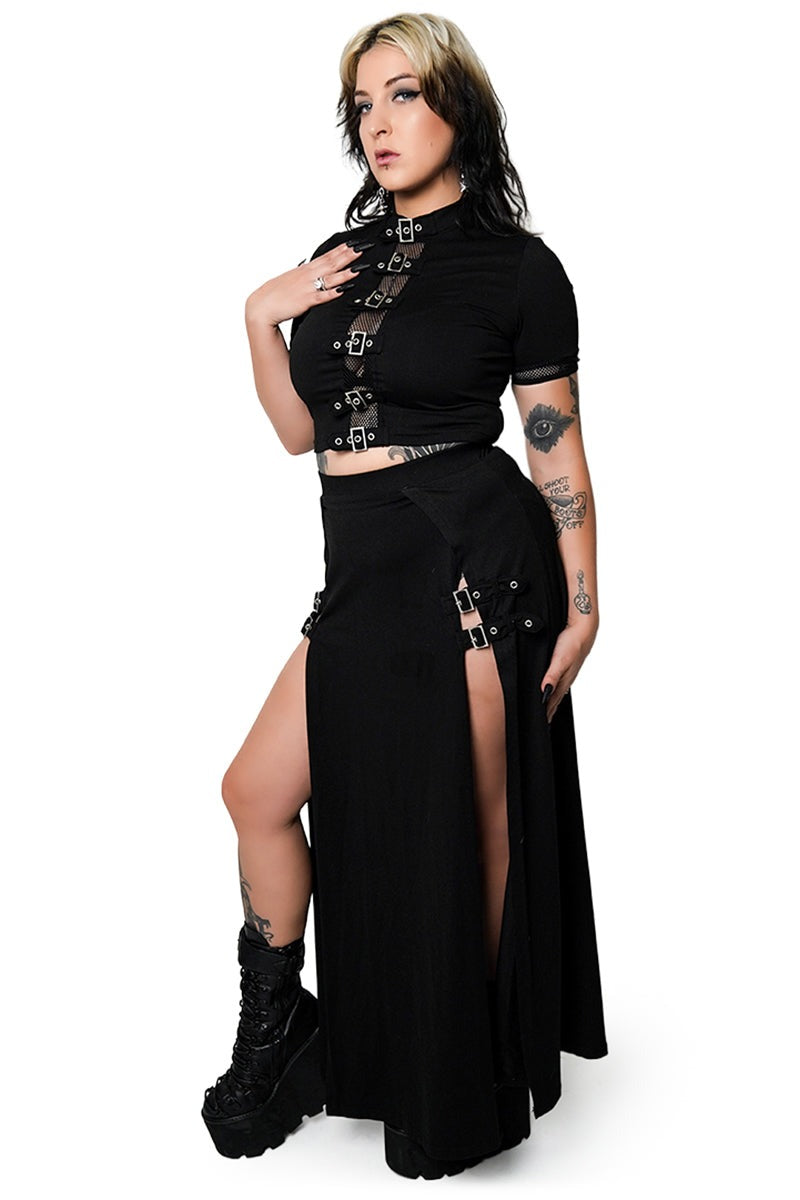 grunge goth fishnet high collar top