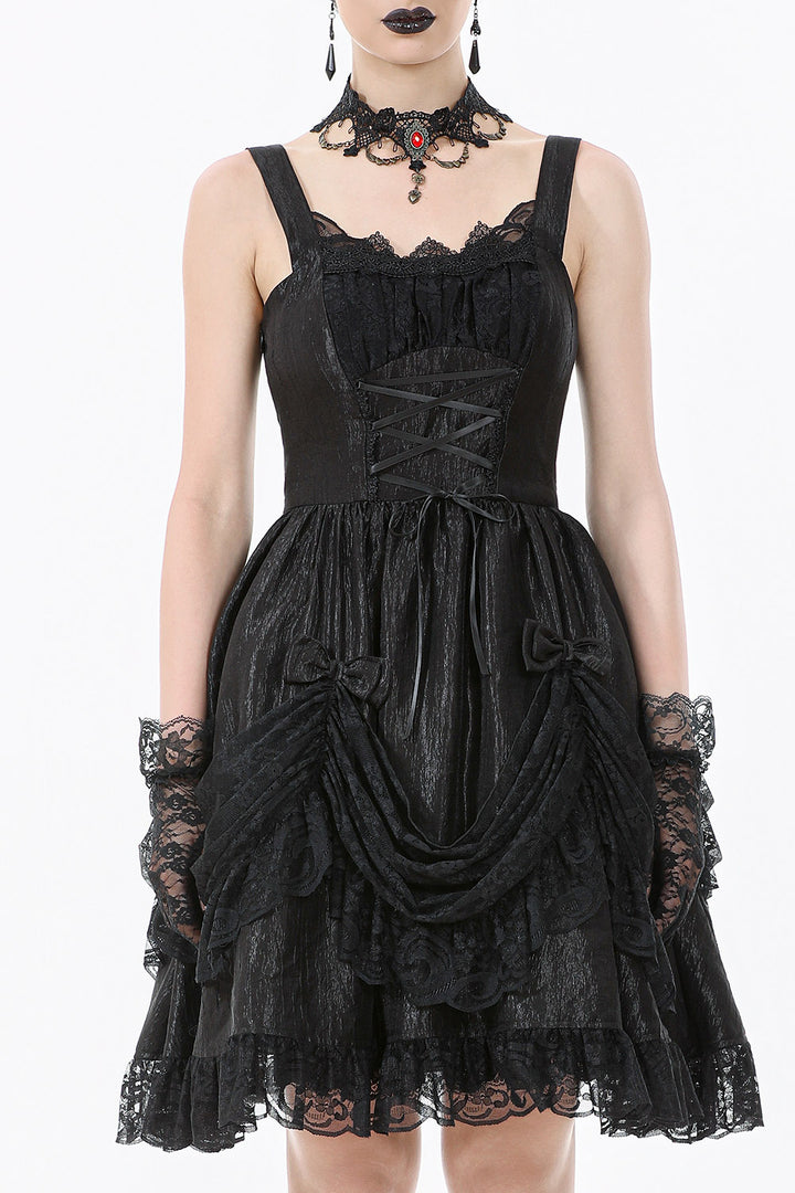 Black gothic dress with lace details on a white background