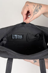 recycled nylon gothic baguette shoulder bag  with embroidered webs