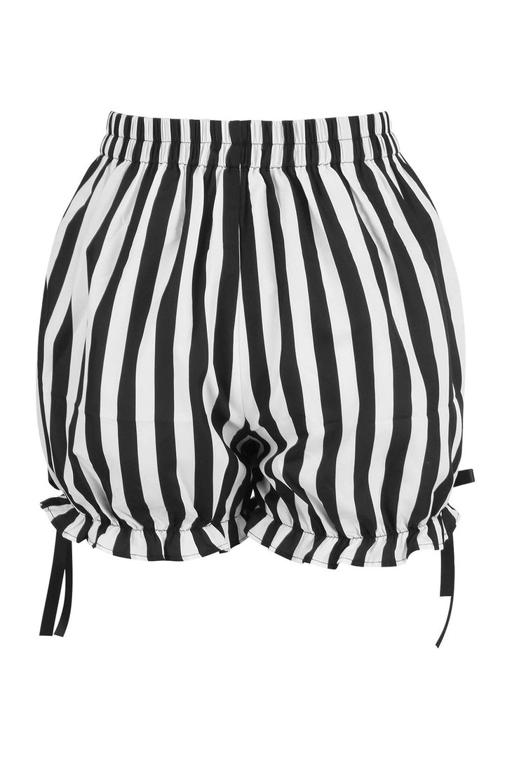womens ruffled emo black and white striped bloomer shorts