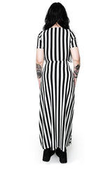 emo black and white striped gothic dress