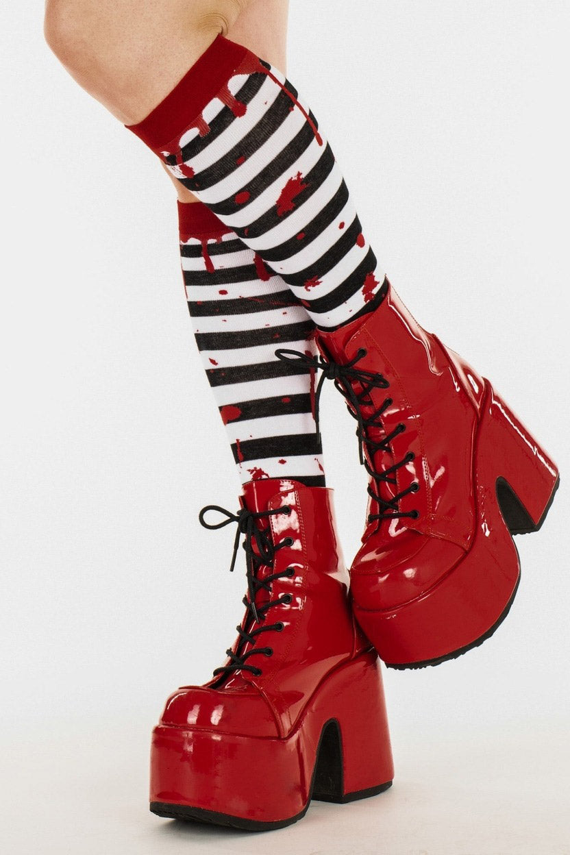 halloween black and white striped blood drip socks