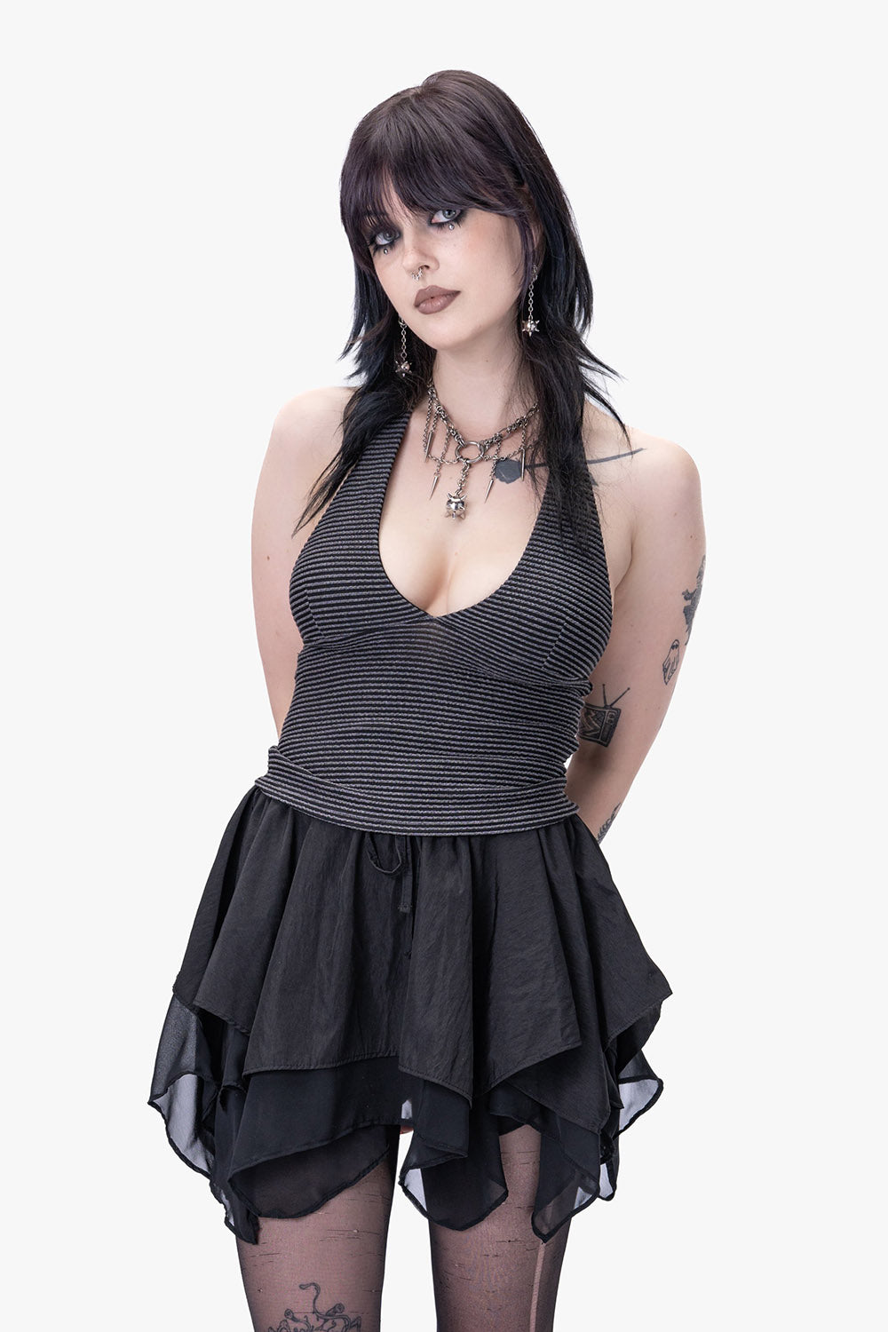 black and grey striped ribbed tank top