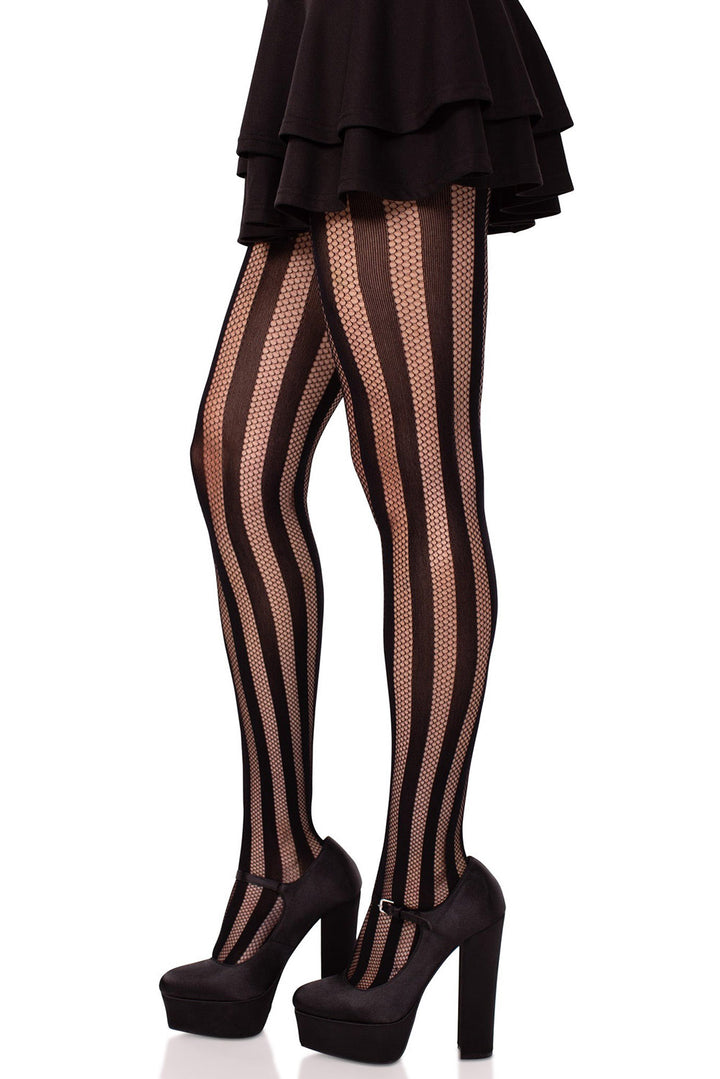 black opaque gothic fishnet striped tights