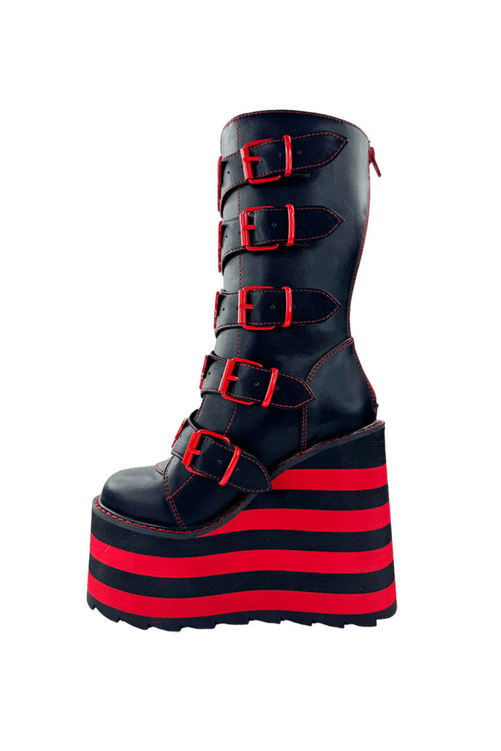 red and black striped 6 inch platform boots