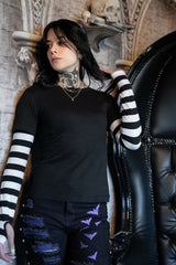 womens emo striped black and white tshirt made of cotton and polyester 