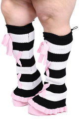 pastel goth plus size striped leg warmers with pink bows