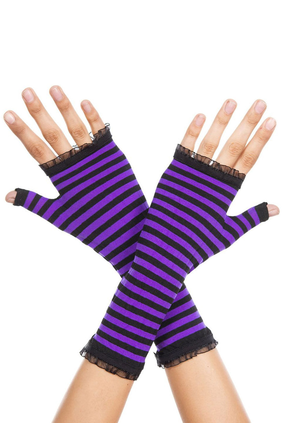 Ruffled Striped Gloves [BLACK/PURPLE]