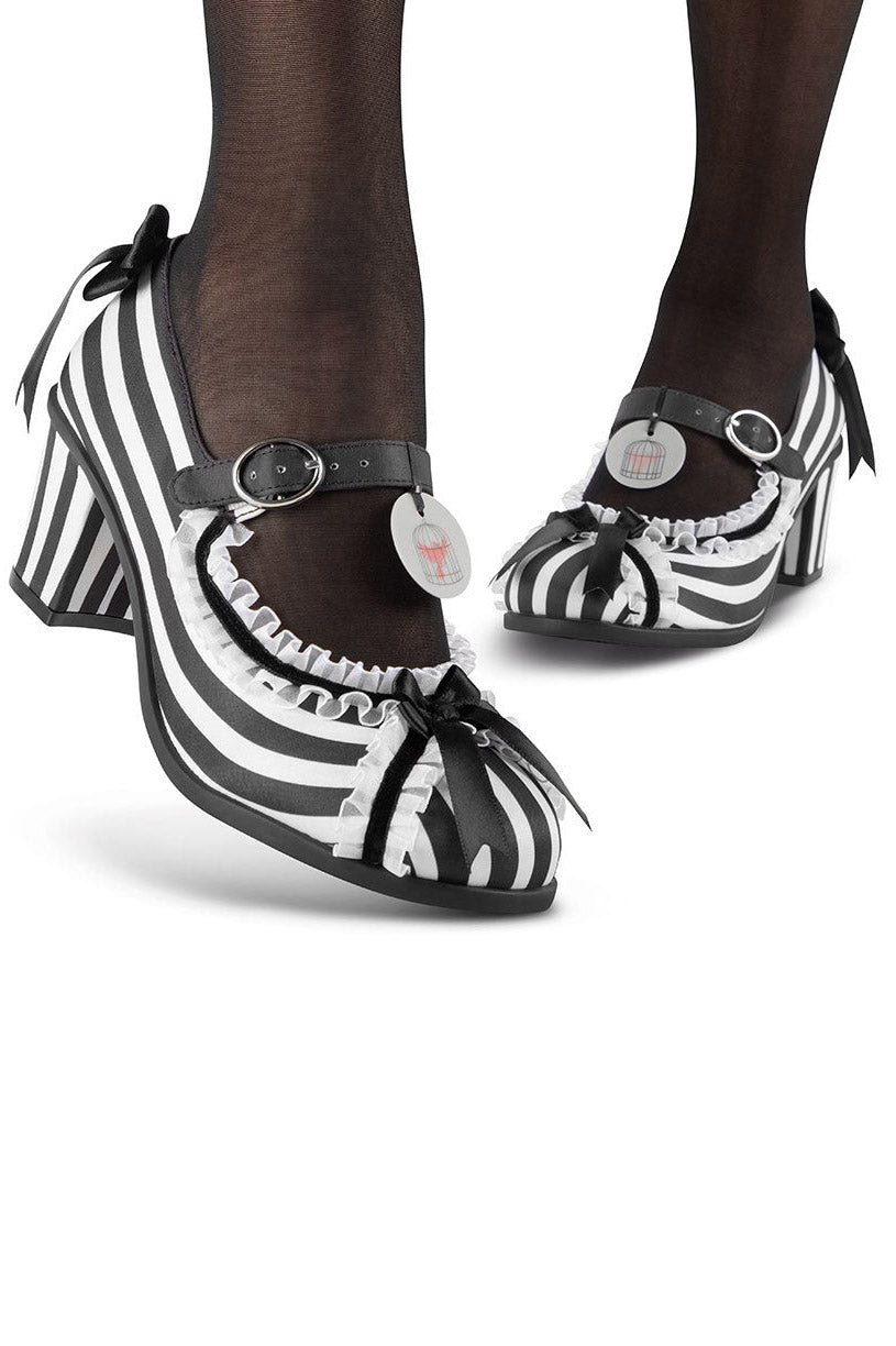 womens black and white striped low heels