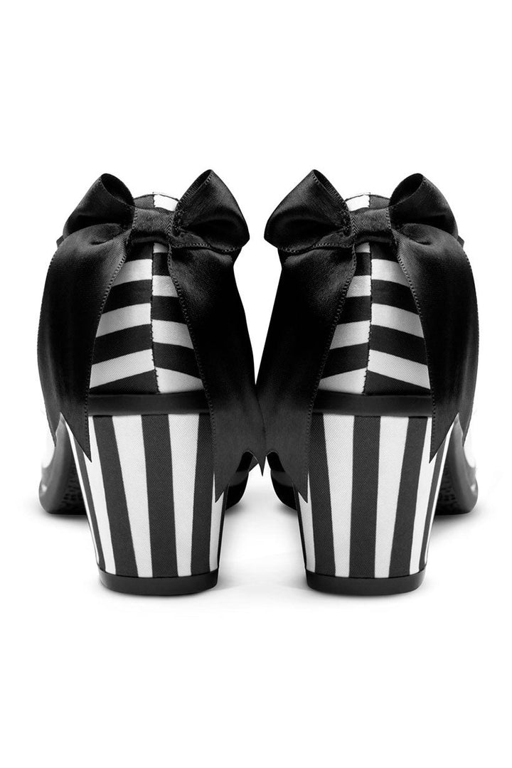 womens black and white striped low heels with bows