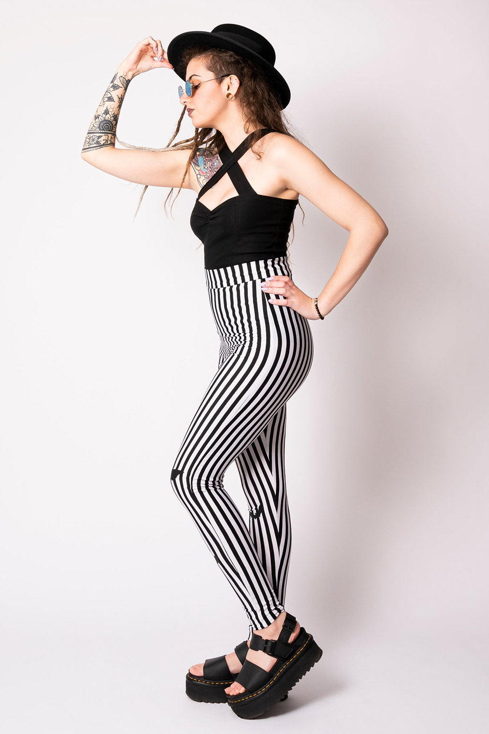 Sweet Sweet Bat Black/White Stripe Leggings