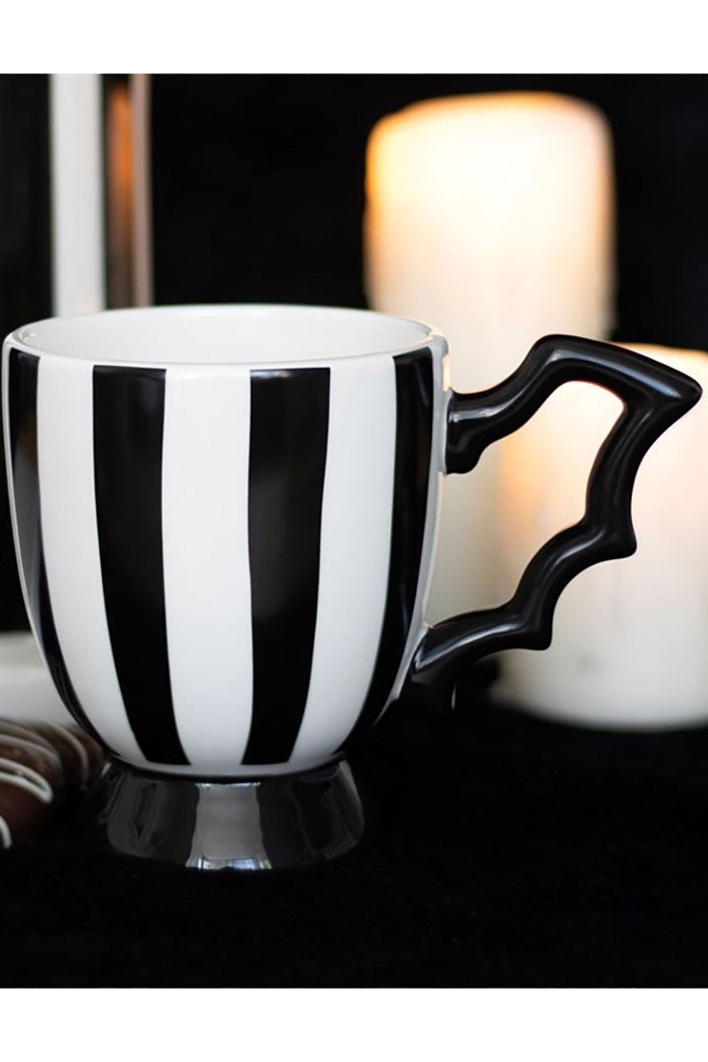 emo black and white striped mug