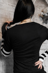 thumbhole long sleeve comfy goth striped tshirt for women