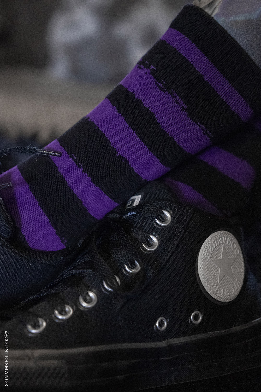 mens gothic purple and black striped socks