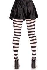 womens black and white striped whimsigoth tights