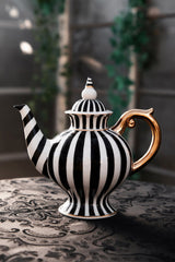 vintage inspired black and white striped teapot