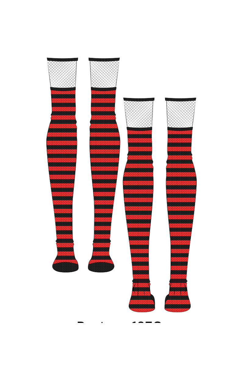 Fishnet Garter Thigh High Socks [Black/Red]