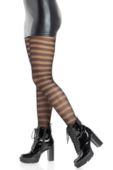 Black fishnet tights with horizontal stripes