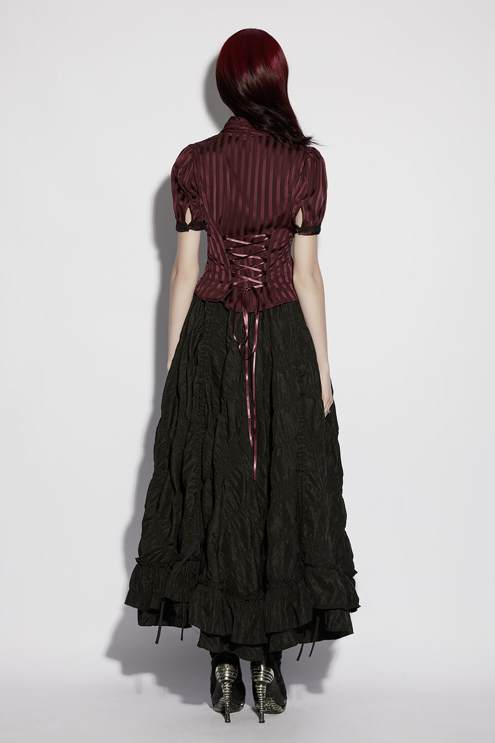 lace-up striped steampunk blouse