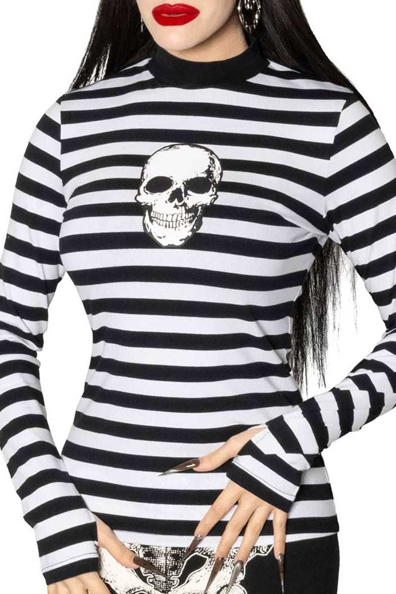 black and white striped long long sleeve 60s mod style striped top 