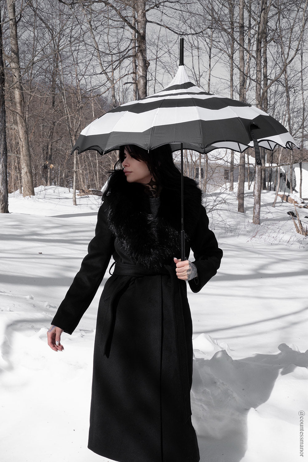 quirky goth black and white striped tim burton inspired inspired umbrella 