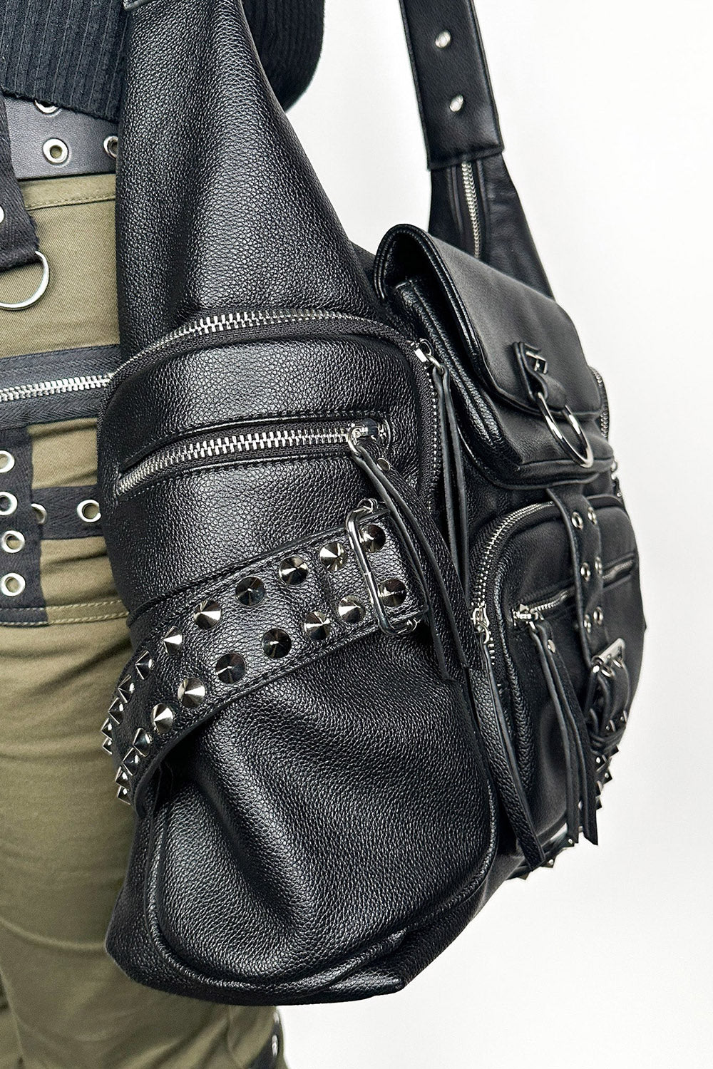 studded punk large utility purse 