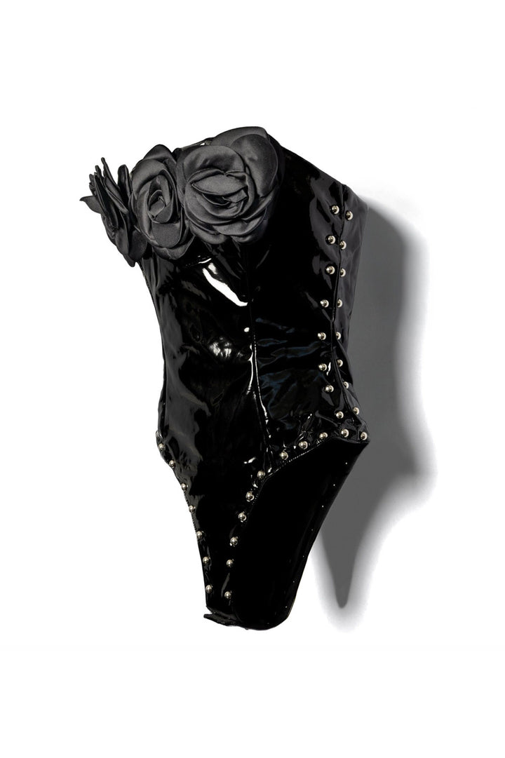 vegan leather strapless bodysuit