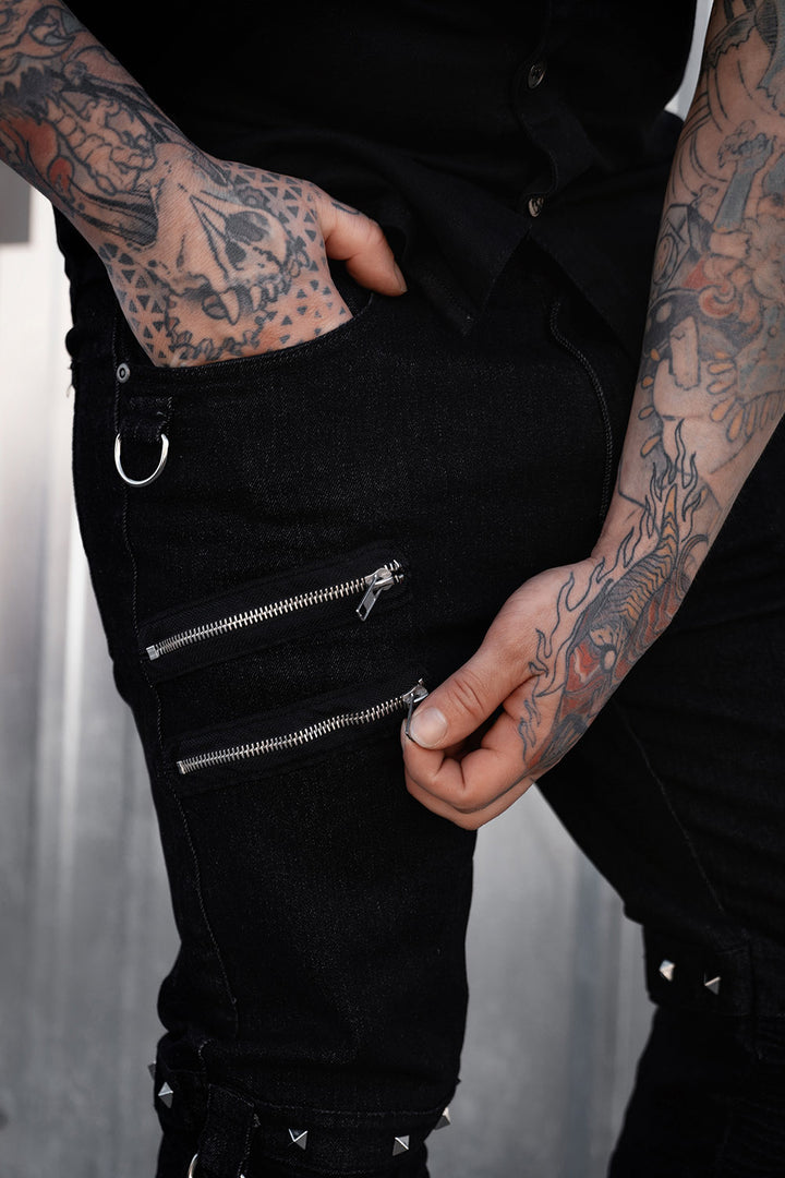 mens black denim cotton rockabilly pants