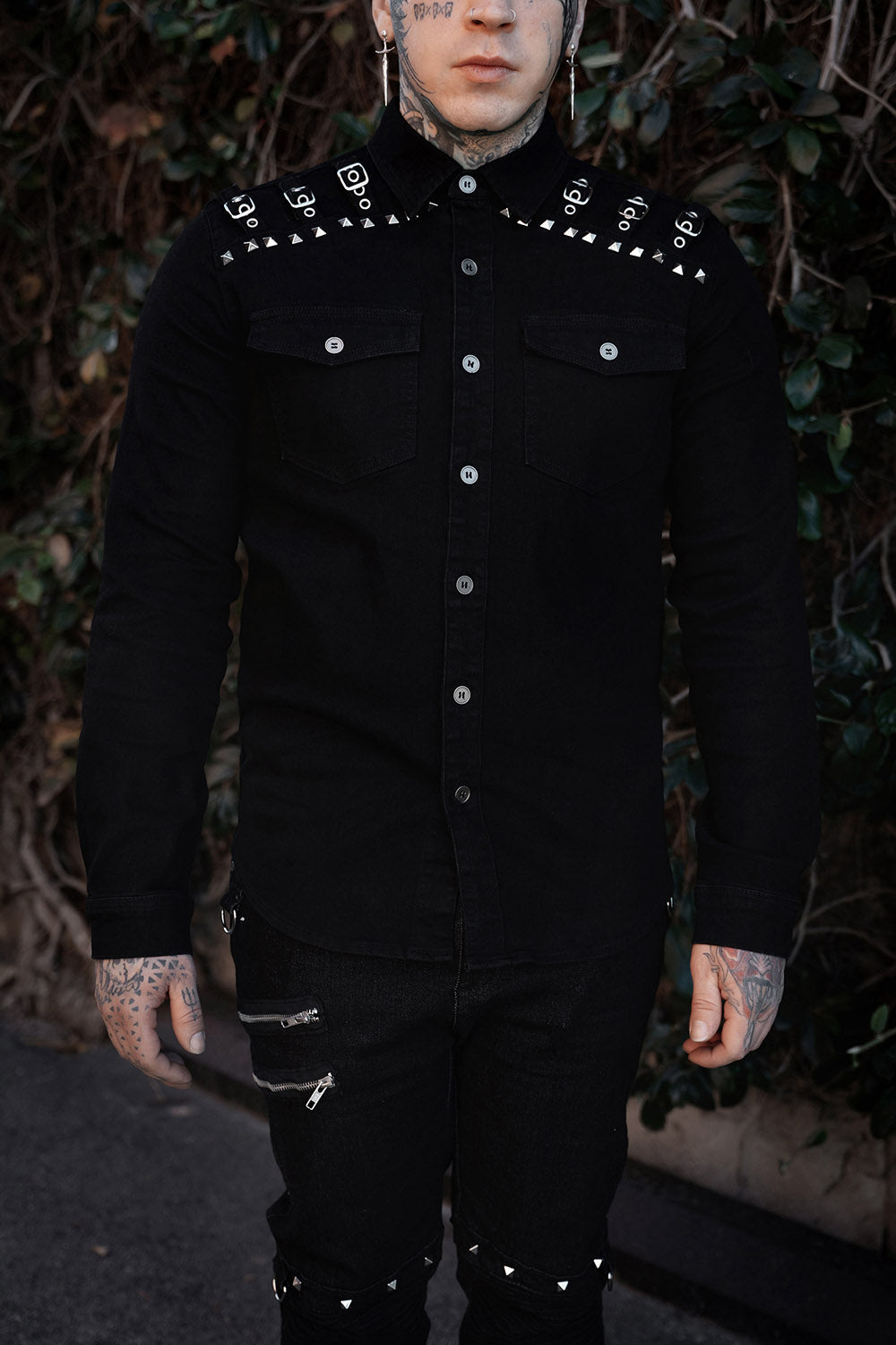 mens pointed collar long sleeve gothic button-down shirt