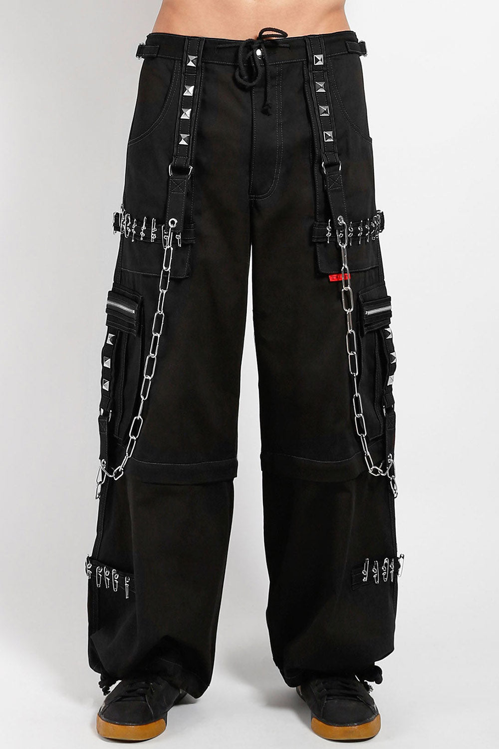 mens studded black cotton baggy cargo pants