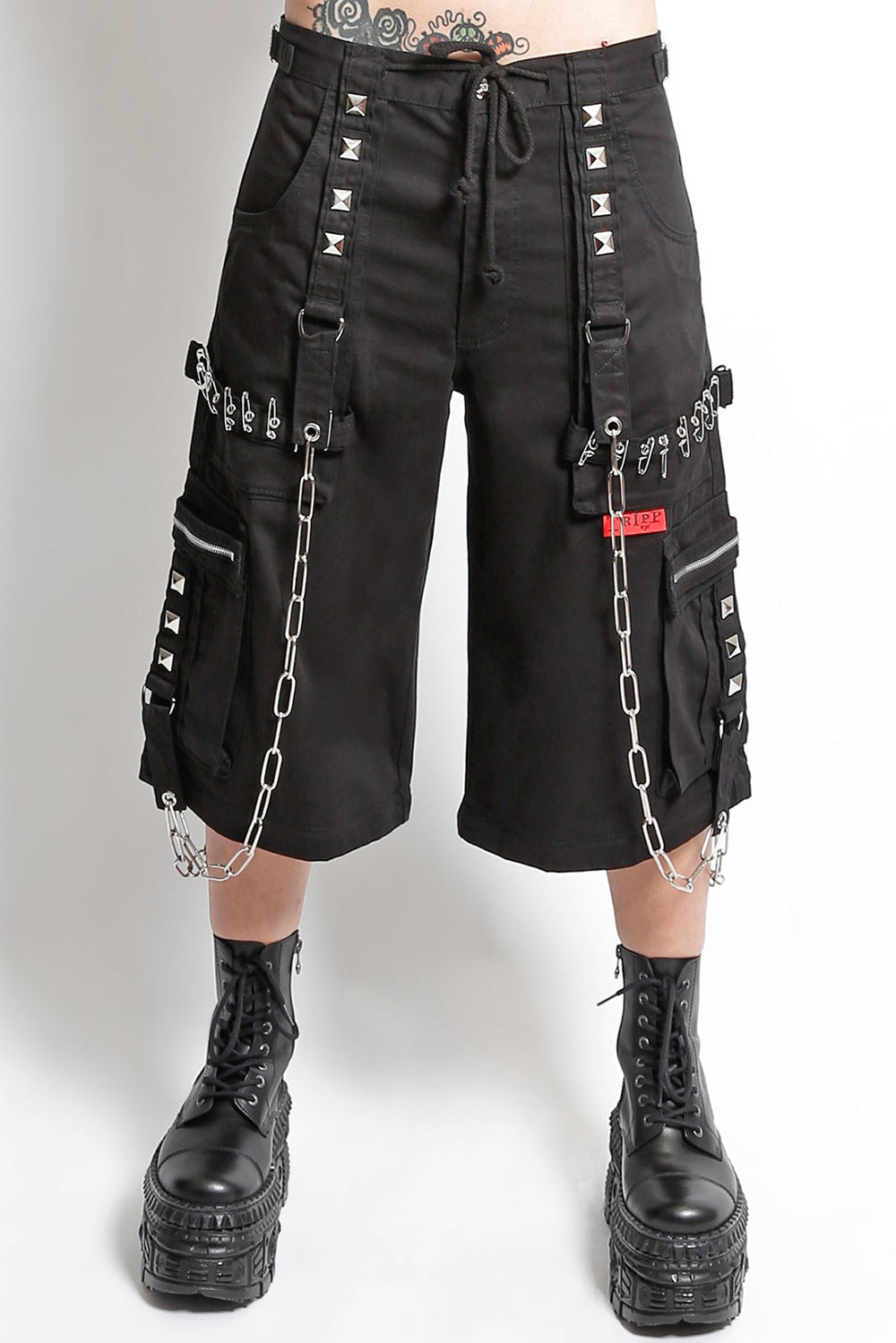 zippered mall goth safety pin emo baggy long shorts  for women