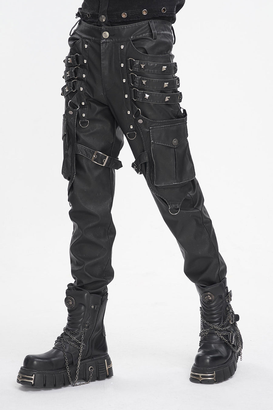 mens distressed leather punk pants