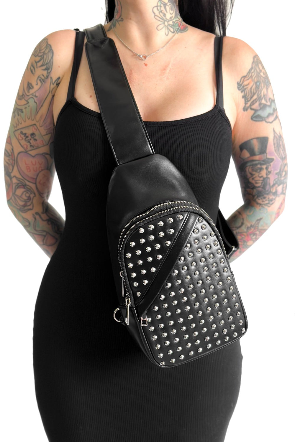 punk studded sling shoulder bag