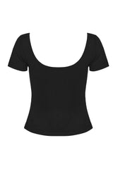 black cotton womens short sleeve shredded top