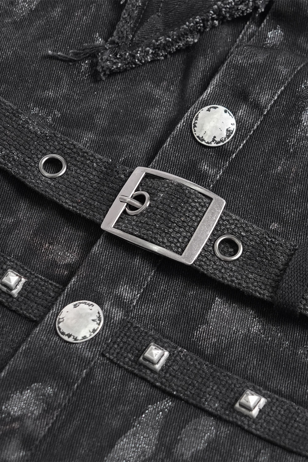 mens buckled studded hand-painted distressed top