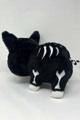 embroidered black and white stuffed animal skeleton plushie with spiral tail
