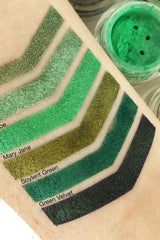 shimmery green natural pigment powder swatches