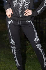 Gothic skeleton print joggers for emo grunge outfits punk fashion and alternative clothing lovers seeking edgy dark aesthetic sweatpants