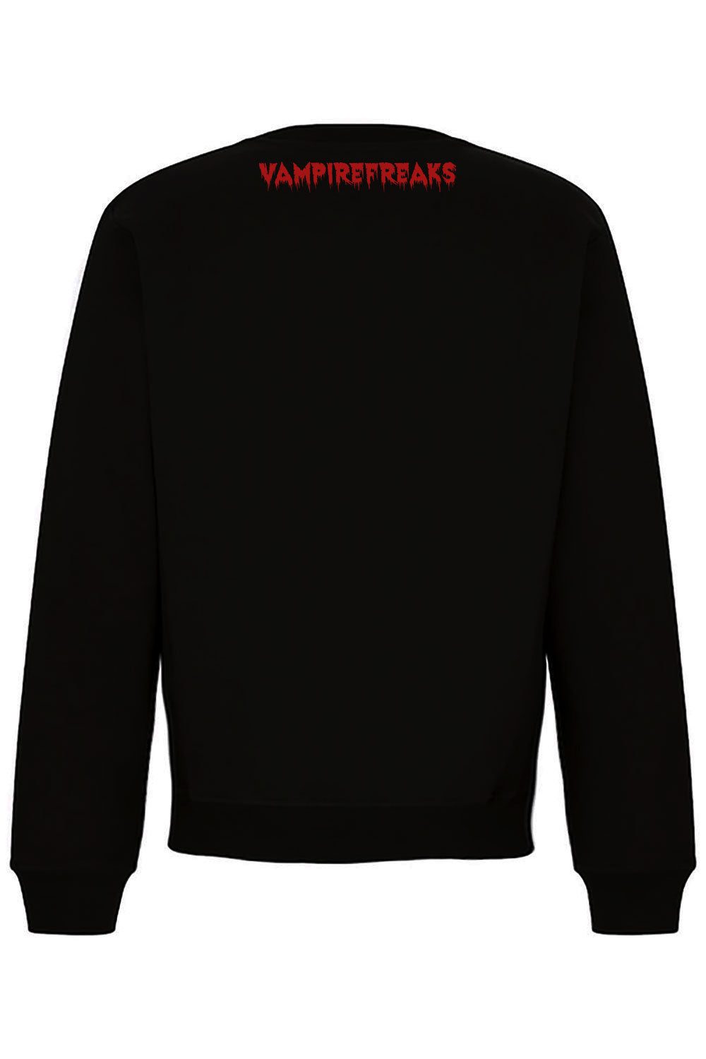 black sweatshirt with VampireFreaks red logo on back