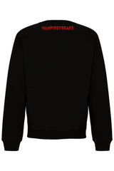 black sweatshirt with VampireFreaks red logo on back