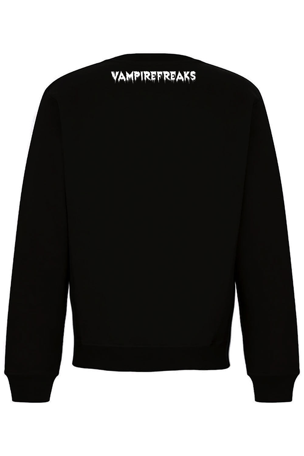 Black sweatshirt with 'VAMPIREFREAKS' text on the back against a white background