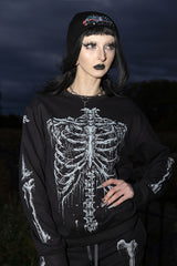 Dark gothic skeleton sweatshirt for Halloween outfits emo grunge aesthetics punk streetwear and horror inspired alternative fashion