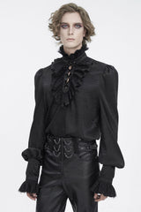 ruffled collar mens black long sleeve  victorian shirt