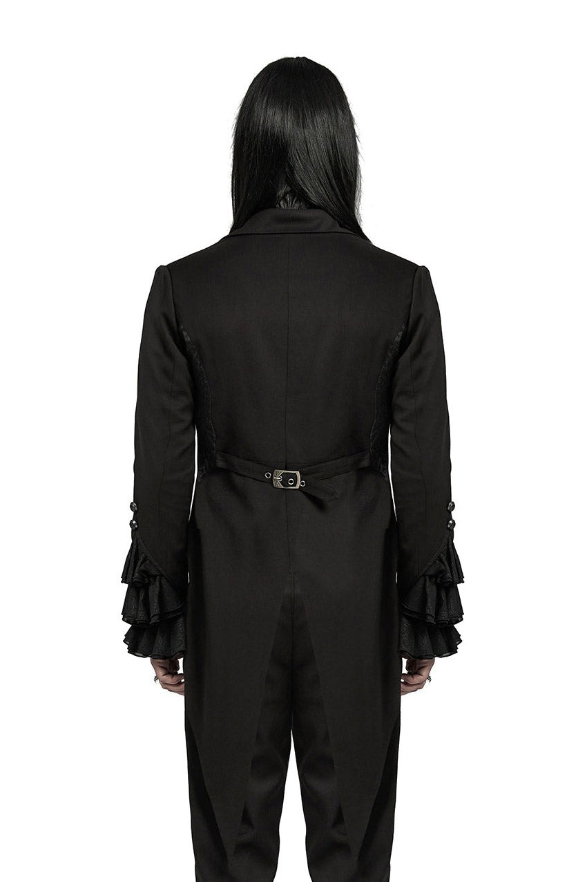 mens victorian gothic vampire jacket with batwing collar and tailcoat hem 